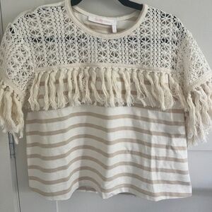 See by Chloe T shirt with crochet and fringe top
